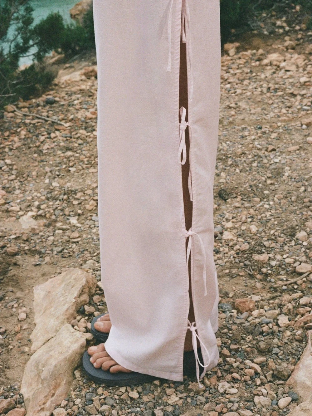 Mango Straight Pants with Slits and Bows in Pastel Pink - EUC
